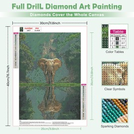 MOGTAA Elephant Diamond Art Kits for Adults, 5D Full Drill Diamond Painting Kits for Adults Beginners, DIY Landscape Round Diamond Dots for Adults, Gem Art for Home Decor 12 X 16Inch