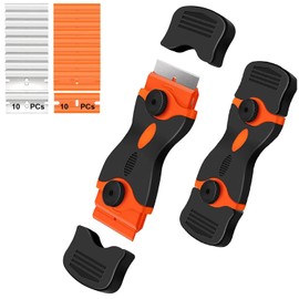 CANOPUS Double Edged Razor Scraper with 10 Metal and 10 Plastic Razor Blades, Glass Scraper, Ceramic Hob Scraper, Plastic Scraper for Scraping Stickers, Labels, Decals from Glass, Windshields, Windows