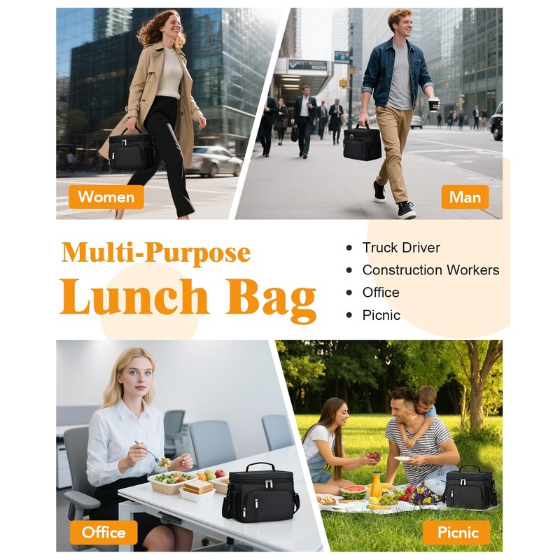 Insulated Lunch Bag for Men & Women - Leakproof Lunch