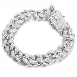 richhut Cuban Link Chain for Kids Teen - Luxury Platinum White Gold Plated - Iced Out Bling 14MM Width Bracelet 7In - Fits Ages 8–16 - Giftbox Included