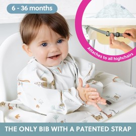 BIBaDO - Long Sleeve Baby Bibs - Babies & Toddlers 6-36 Months - Coverall Baby Led Weaning Bib - Easy Wipe & Soft - Attach to High Chairs & Tables - Waterproof - Machine Washable