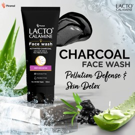 Lacto Calamine Activated Charcoal Face Wash with Aloe Vera & Tea Tree Extract for Deep Skin Detox. Removes impurities and fights blackheads & whiteheads. No Parabens, No Sulphates - 100 ml Pack of 1