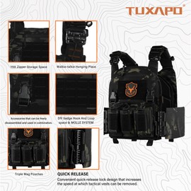 Tuxapo Tactical Molle Quick Release Buckles Vest with Triple mag Pouch Set Laser Cutting Lightweight Adjustable Vests