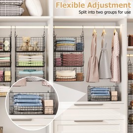 5 Tier Closet Hanging Organizer with 5 Dividers,Extra Large Closet Hanging Shelves with 5 S Hooks,Closet Organizers and Storage,Clothes Organizer for Sweaters Clutches Handbags Hats Accessories-Black