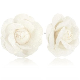 unixmoment Handmade Lightweight Fabric Rose Flower Floral Stud Earrings Lace Camellia Dangle Earrings For Women (White)