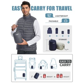 Pioneer Camp Puffer Vest Men Lightweight Packable Water-Resistant Warm Quilted Outdoor Sleeveless Outerwear for Golf Work Casual Travel(Dark Grey)