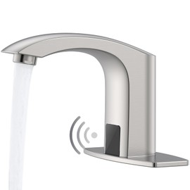Greenspring Touchless Bathroom Sink Faucets, Automatic Faucet Bathroom Commercial Motion Sensor Faucet Battery or Plug-in Powered with Control Box and Temperature Mixer, Brushed Nickel