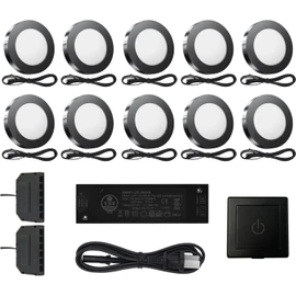 VST Under Cabinet Lighting Plug in with Wired Touch Dimmer Switch,Recessed or Surface Mount Design,Natural White 4000K 12V 2W(20W Total, 10 Pack Black) Puck Lights Fixtures