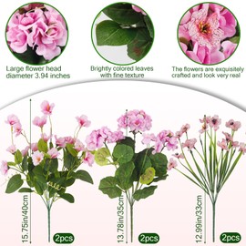 GhuaH 6 Pcs Artificial Outdoor Flowers Fake Geraniums Hibiscus Pink Faux Flowers for Outdoor Planters Realistic Artificial Flower UV Resistant Silk Flowers for Outside Front Porch Spring Summer Decor