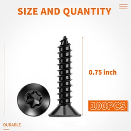 100 PCS #6 x 3/4" Flat Head Torx/Star Wood Screws, 18-8 (A2) Stainless Steel, Full Threaded & Black Coated for Durability, T15 Drive Bit Included, No.6 X 3/4" Multipurpose Screw by TPOHH