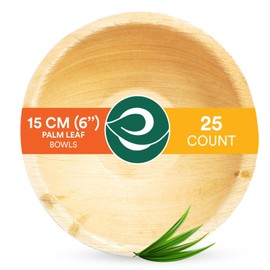 ECO SOUL 100% Compostable Large 16 Oz Palm Leaf Bowls [25-Pack] Disposable Dessert Bowls Bamboo Style I Heavy Duty Eco-Friendly Sturdy Bowl I Biodegradable Eco Bowls, 6 Inch
