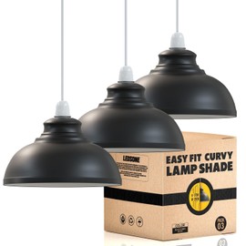 LEDSone Industrial Ceiling Pendant Light Shades Retro Vintage Curved Dome Pendant Shade for Hanging Ceiling Lights (Black, White Inside, 3 Pack)