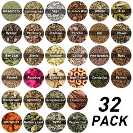 32pcs Dried Herbs for Witchcraft, Witchcraft Supplies Kit for Wiccan Rituals, Witch Herbs Set for Pagan, Magic Spells, Witch Gift Starter Set Room Altar Supplies Decor