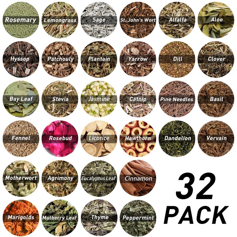32pcs Dried Herbs for Witchcraft, Witchcraft Supplies Kit for Wiccan