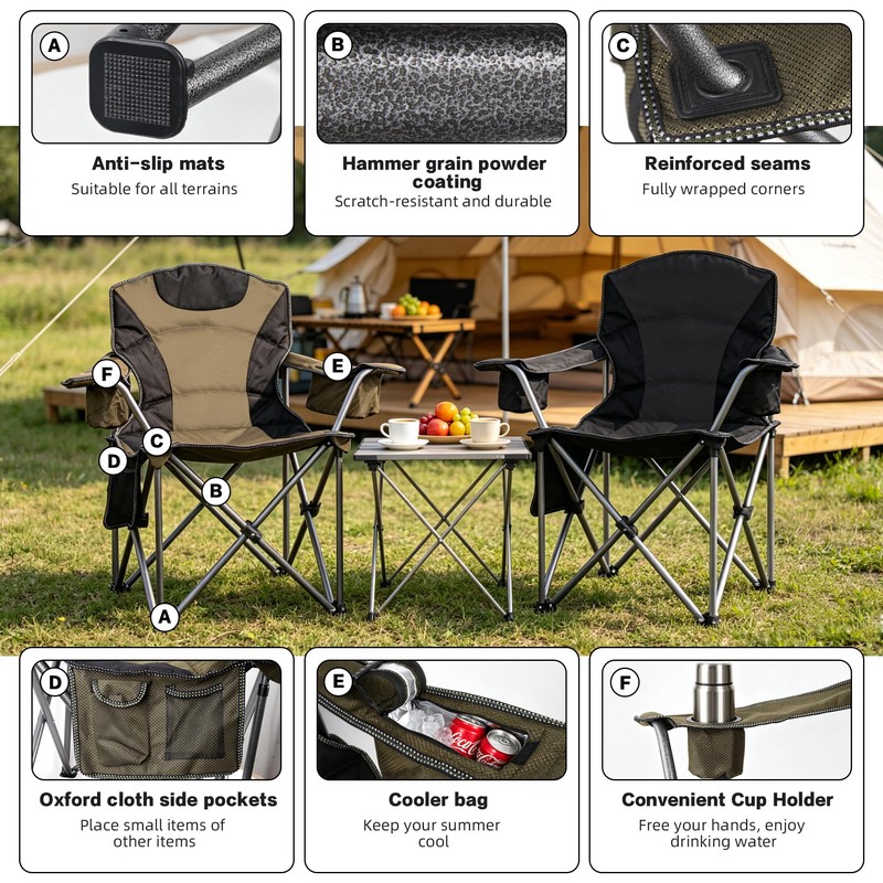 Heavy Duty Folding Camping Chair, 500LBS Capacity, Oversized Padded Outdoor