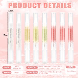 Nail Nutrition Pen,8PCS Nail Cuticle Oil Pen Set Nail Nutrition Oil Nail Care for Repairing Cracked & the Dry Cuticle (Mix Flavors)