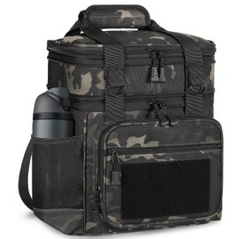 GLENKEY Double Deck Insulated Lunch Box, Expandable Xlarge Lunch Bag Leakproof Cooler Bag Lunch Pail for Men Women Adults Work Shifts Travel Daytrip,22L,Black-Camo