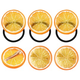 Pack of 3 Lemon Hair Clips + 3 Orange Slices Elastic Hair Bands for Girls Cute Hair Accessories Cheerful Lemon Design Ideal for Everyday and Special Occasions