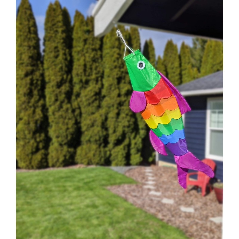 Madrona Brands Rainbow Fish Windsock | Durable Outdoor Hanging Decoration