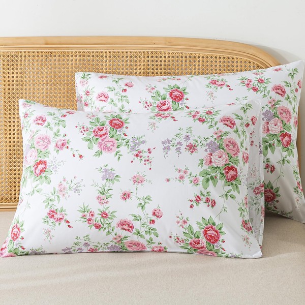 Zusbest 100% Cotton Pink Floral Pillow Cases Standard Size Set