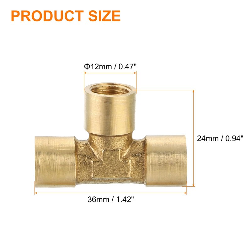sourcing map Brass Tee Pipe Fitting, 1/8" x 1/8" x