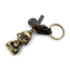 Onwomania - Buddha Leather Faith Keyring - Metal Lucky Charm Ideal as a Gift e.g. for a Best Friend, Best Friend, Mum - For Men, Women and Children, bronze, Unit size