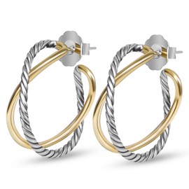 Myshiwu 18K Gold-plated Half Hoop Earrings Designer Inspired Twisted Cable Wire Hoop Earrings Look Alike Jewelry for Women