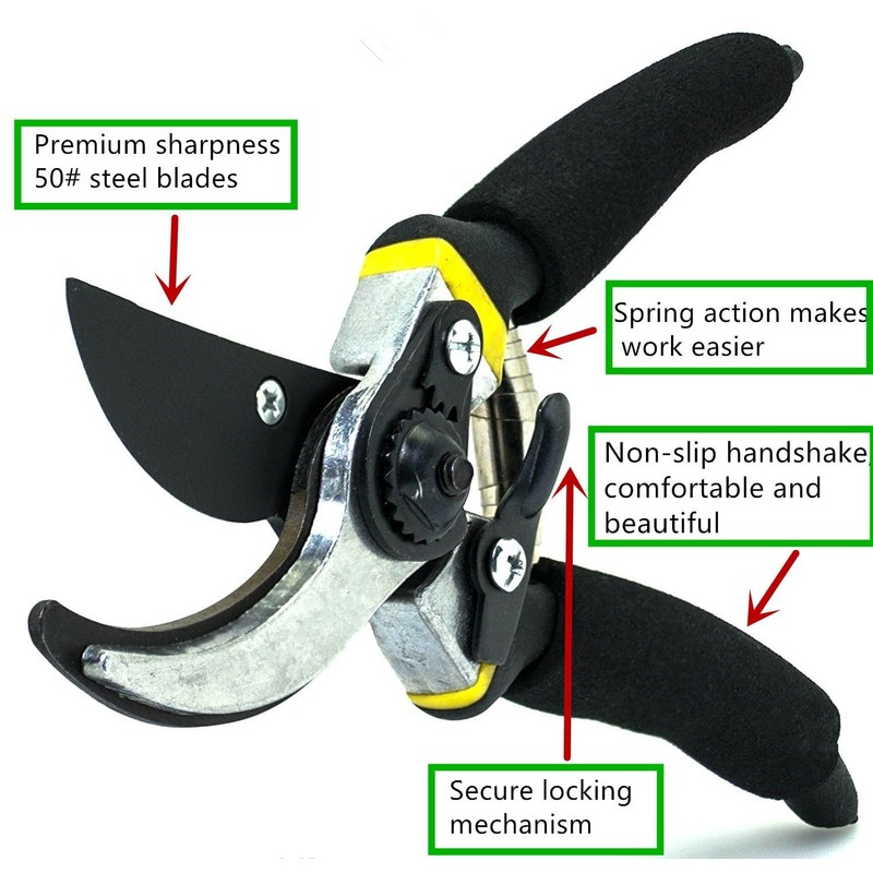 PEXIQAKA 8" Professional Premium Pruning Shears Safety Lock Hand Pruners