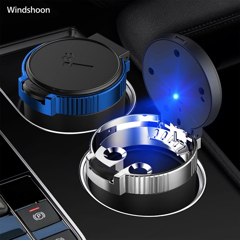 Windshoon Smokeless Car Ashtray with Lid - Stainless Steel Inner