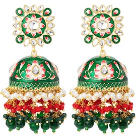 Aheli Enamel Meenakari Hand Painted Floral Faux Kundan Pearl Jhumka Jhumki Earrings Indian Traditional Bollywood Jewelry Gift for Women