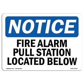 OSHA Notice Sign - Fire Alarm Pull Station Located Below | Vinyl Label Decal | Protect Your Business, Construction Site, Warehouse | Made in the USA, 5" X 3.5" Decal