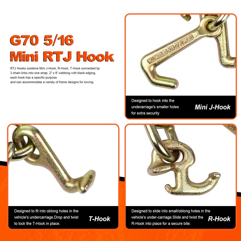 Mimanchi 2" x 8' Strap w/RTJ Cluster Hook,4 Pack,Recovery Winch