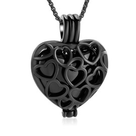 Memorial Cremation Jewelry Eternal Heart Cremation Locket Necklace With Mini Urn Jewelry For Ashes Of Loved Ones Keepsale Pendant (Full Black Color)