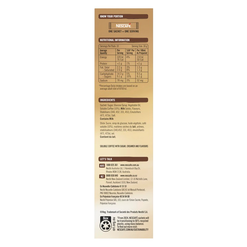 NESCAFÉ Hazelnut Latte Coffee Sachets 40 Pack, 4 x 10