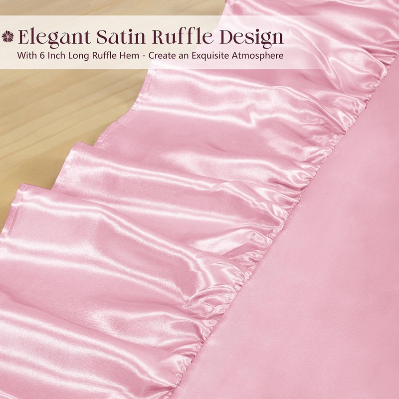 Ersmak Satin Ruffle Edge Tablecloth - Light Pink Satin Table