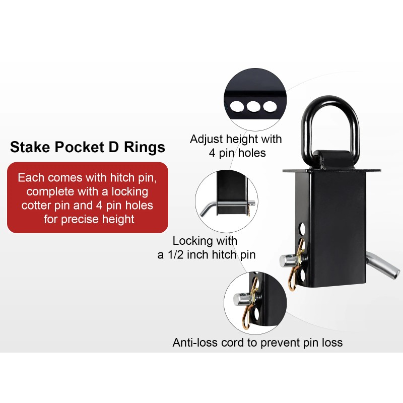 Trailer Stake Pocket D Ring 2PCS 18000lbs Removable Adjustable D-Ring