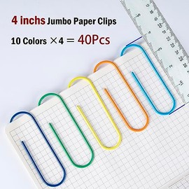 Clips de papel gigante, 40 piezas de 4 pulgadas, soporte grande para clip de papel, recubierto de vinilo, multicolores, extragrandes, para organizar documentos de oficina, escuela,