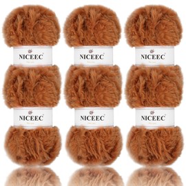 NICEEC Faux Fur Yarn Super Soft Yarn Chunky Fluffy Yarn Eyelash Yarn for Crochet Knit Total Length 6×32m(6×35yds,50g×6)-Caramel/300g