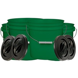 House Naturals 2 Gallon Food Grade, BPA Free, Made in USA Bucket with Screw On Lid (Pack of 4) (Dark Green-Black lids)