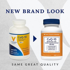 The Vitamin Shoppe CoQ-10 100mg - Beneficial for Those Taking Statins – Supports Heart & Cellular Health and Healthy Energy Production, Essential Antioxidant – Once Daily (240 Capsules)
