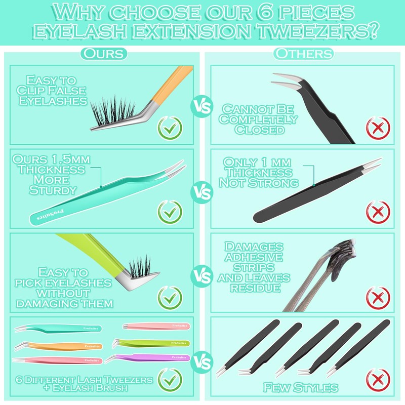 6pcs Eyelash Tweezers Lash Extension Tweezers for False Lashes,Christmas Gifts