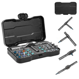 HYCHIKA 24 in 1 Ratchet Screwdriver Set - Mini Reversible Handle High Torque Ratchet Wrench Tight Quarter Right Angle Offset Screwdriver Bit Set