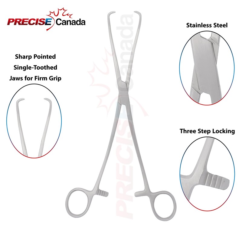 PRECISE CANADA: DUPLAY Tenaculum Forceps 10" Curved German Grade