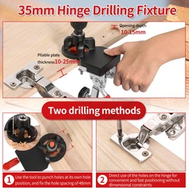 35mm Cabinet Hinge Jig Drilling Hole Puncher with 2 Retaining Clips，Concealed Hinge Jig Adjustable Quick Punch Cabinet Hardware Drill Guide Locator ，for Woodworking Door Cabinet Hinges Mounting Tool
