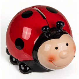 MIJOMA Ceramic Money Box with Lock and Key, Cute Design for Children and Adults, Ideal as Money Gift Packaging and Money Securing (Ladybird)