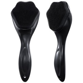 Silicone Face Scrubber Exfoliating Brush 2 Pack for Men, Beomeen Manual Handheld Facial Cleansing Brush Blackhead Scrubber, Soft Bristles Waterproof for Face Skincare (Black)