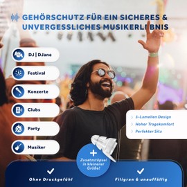 Schallwerk Music+ | Discreet Ear Protection Earplugs - Dampen Noise & Maintains Sound Quality - Transparent Ear Plugs - Earplugs Suitable for Music, Festival, Work & Learning