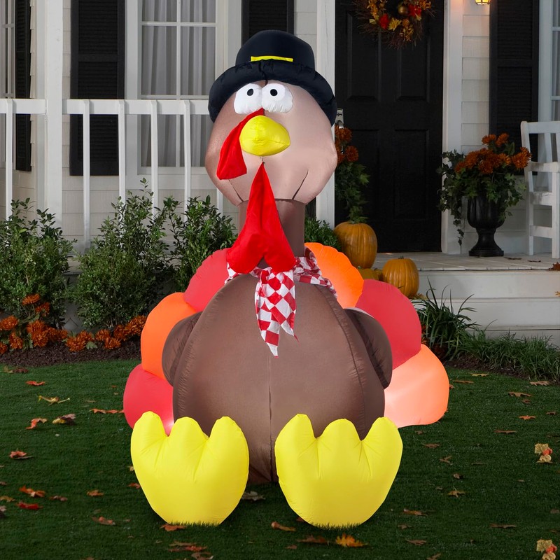 Gemmy Thanksgiving Inflatable Turkey, 6 ft Tall, Multi