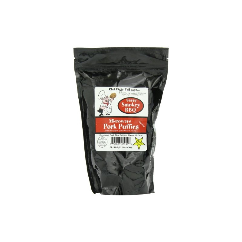 Chef Piggy Tail Microwave Pork Puffies Pork Rinds, Smokey BBQ,