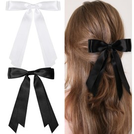 2 Pack Black Hair Bow, White Hair Bow Hair Bows Hair Bows for Women Elegant Hair Bow Clips, Hair Ribbons Barrettes Hair Accessories (Black and White)